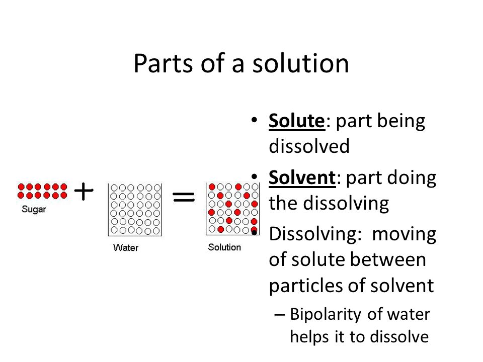Parts of a solution Solute: part being dissolved