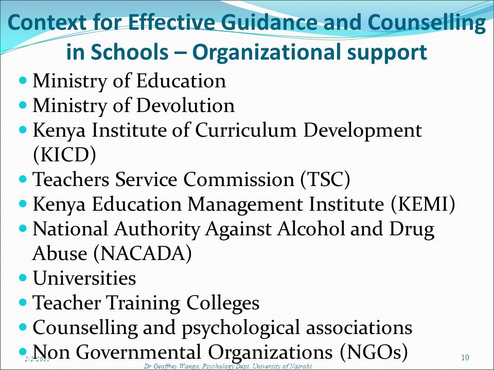 Context for Effective Guidance and Counselling in Schools – Organizational support