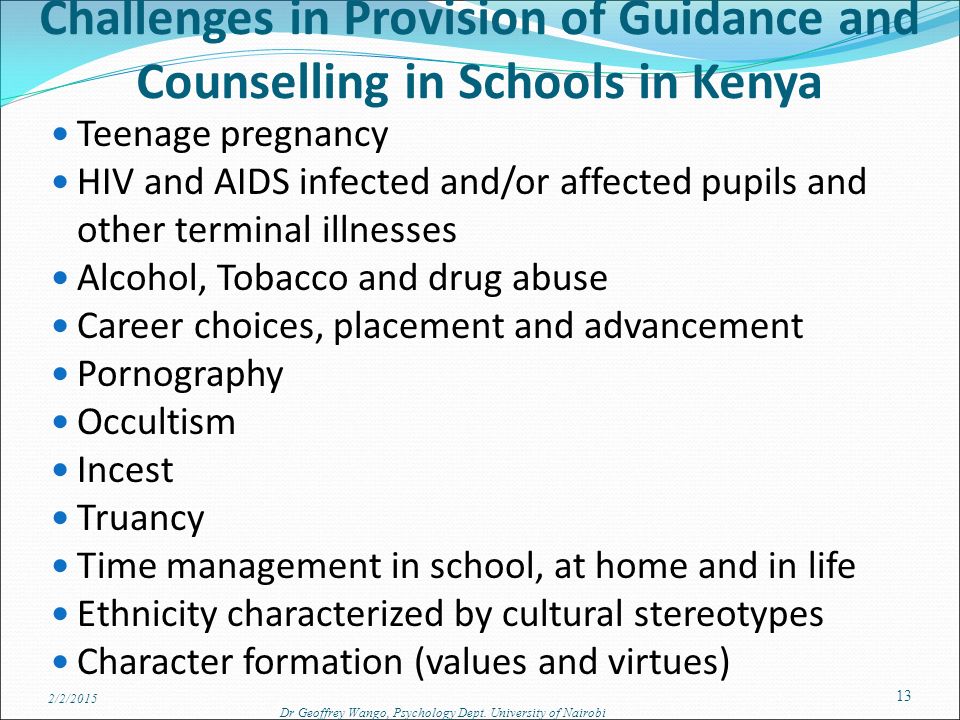 Challenges in Provision of Guidance and Counselling in Schools in Kenya