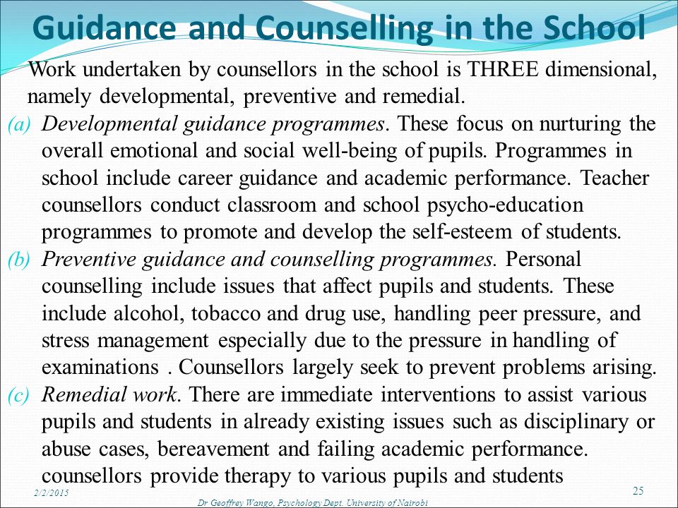 Guidance and Counselling in the School