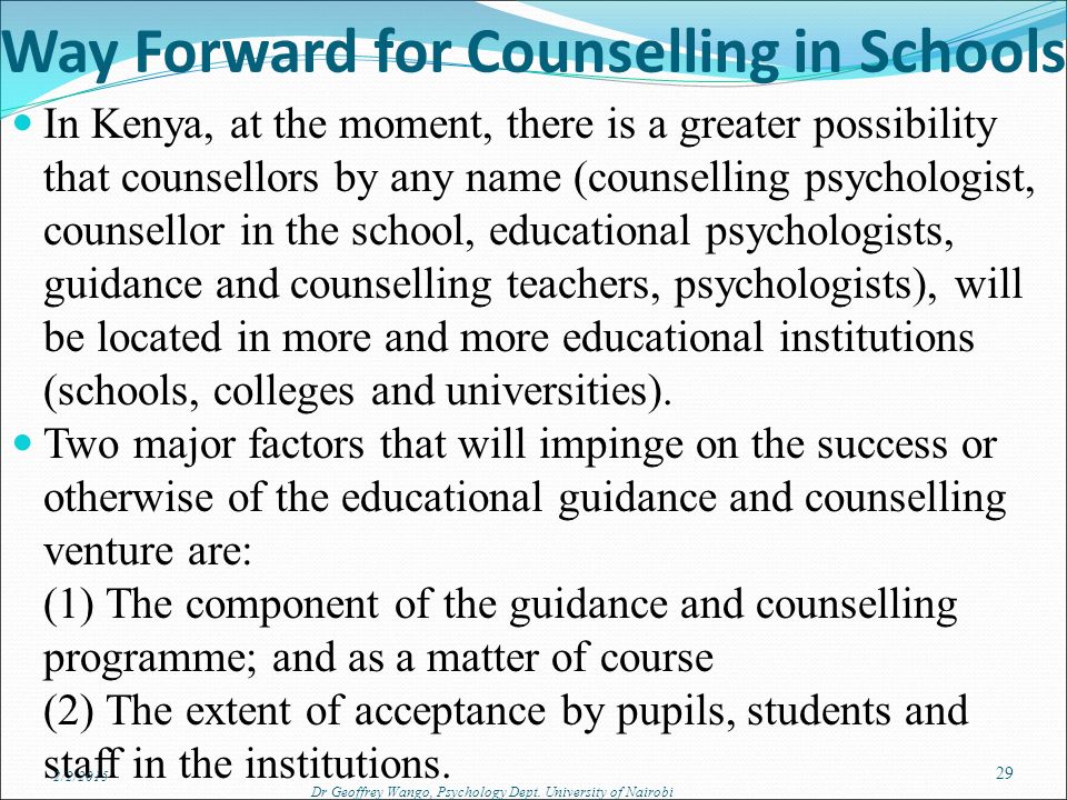 Way Forward for Counselling in Schools