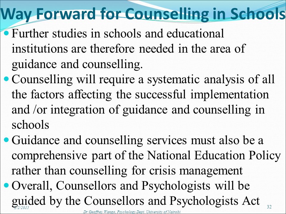 Way Forward for Counselling in Schools