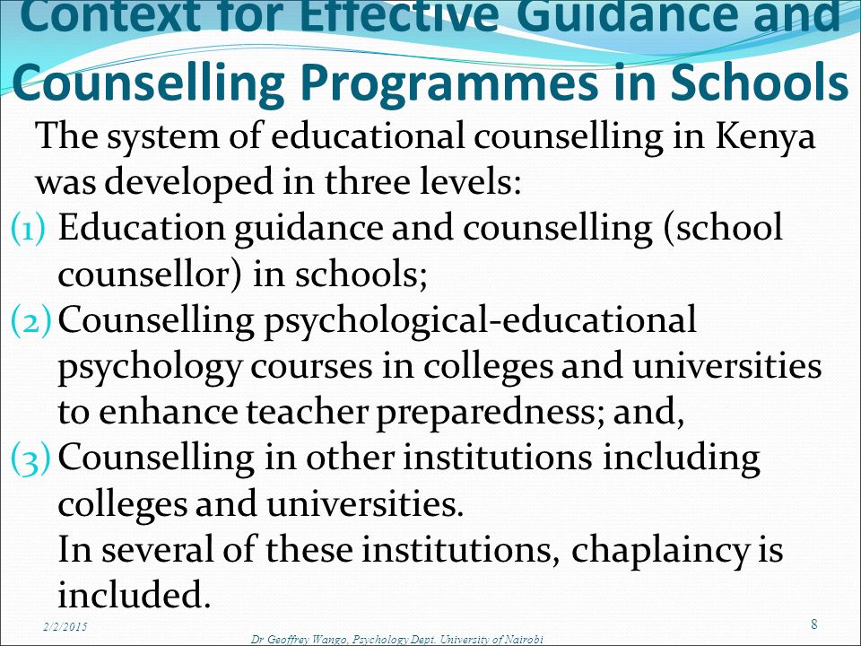 Context for Effective Guidance and Counselling Programmes in Schools