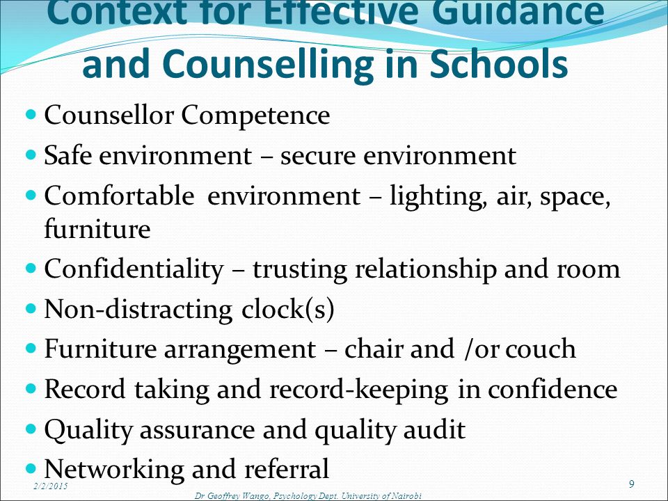 Context for Effective Guidance and Counselling in Schools
