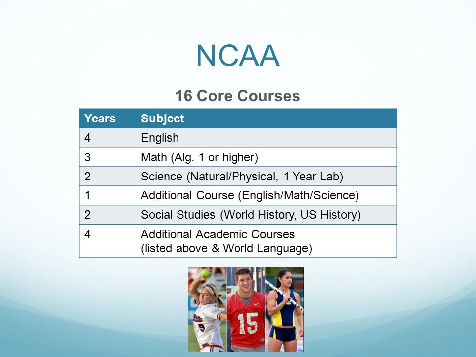 NCAA 16 Core Courses Years Subject 4 English 3 Math (Alg. 1 or higher)