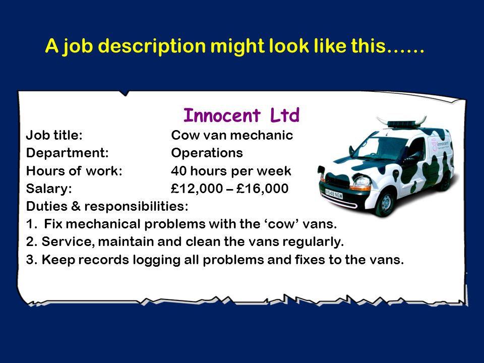 A job description might look like this……