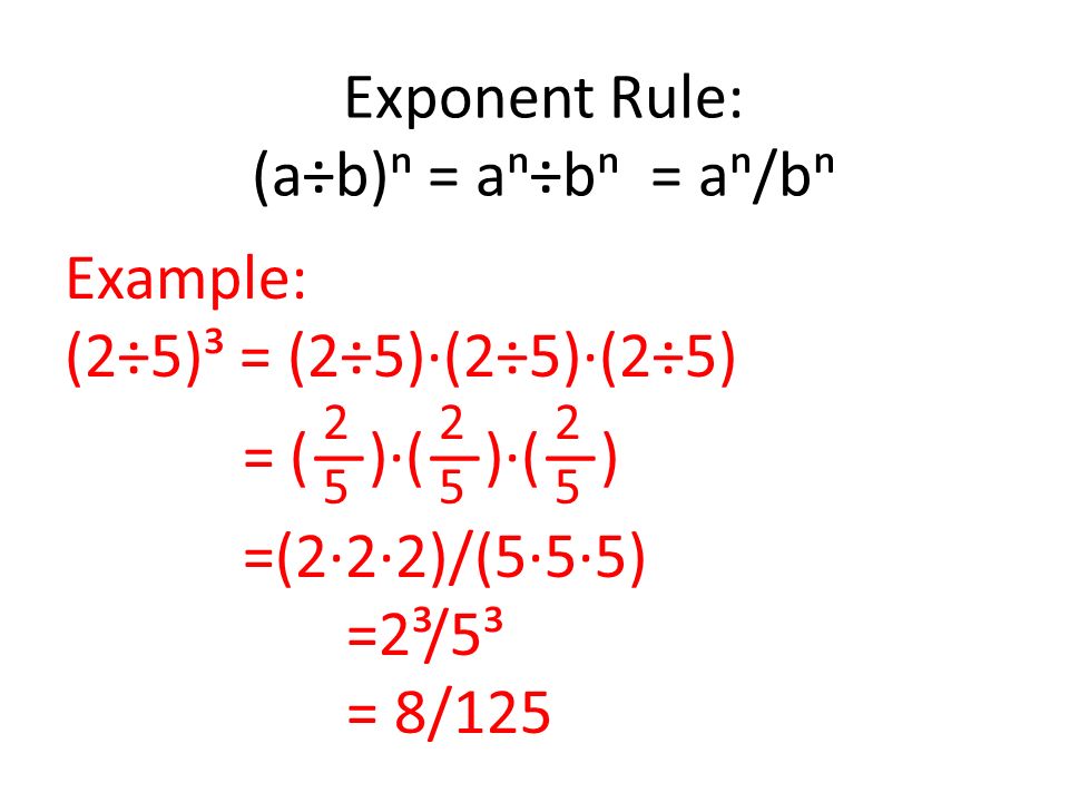 Exponent Rule: (a÷b)ⁿ = aⁿ÷bⁿ = aⁿ/bⁿ