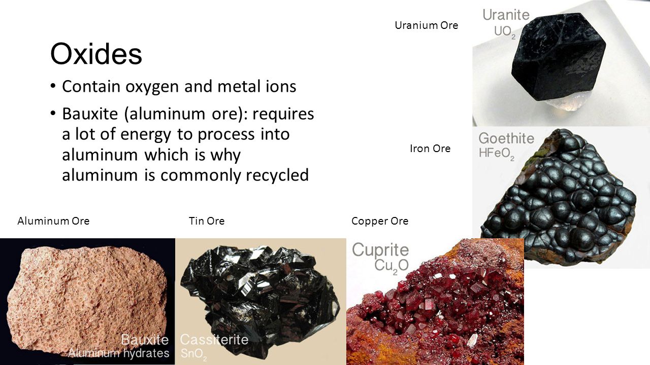Oxides Contain oxygen and metal ions