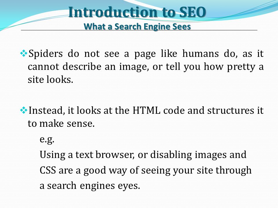 Introduction to SEO What a Search Engine Sees
