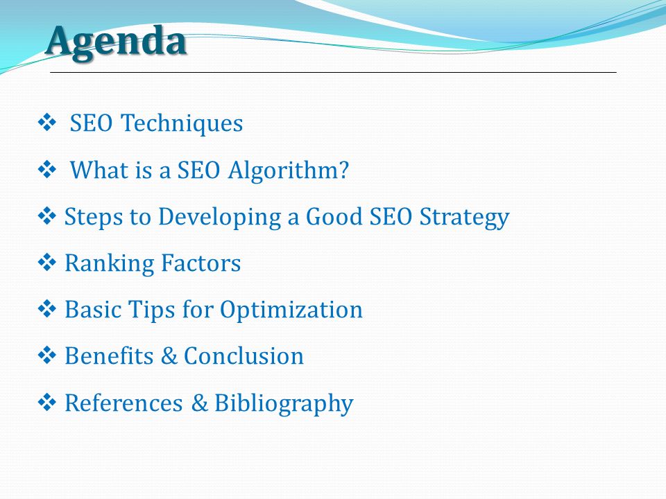 Agenda SEO Techniques What is a SEO Algorithm