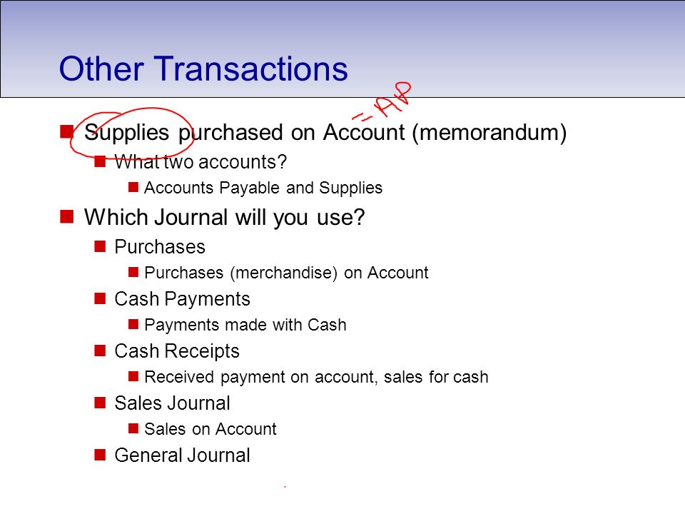 Other Transactions Supplies purchased on Account (memorandum)