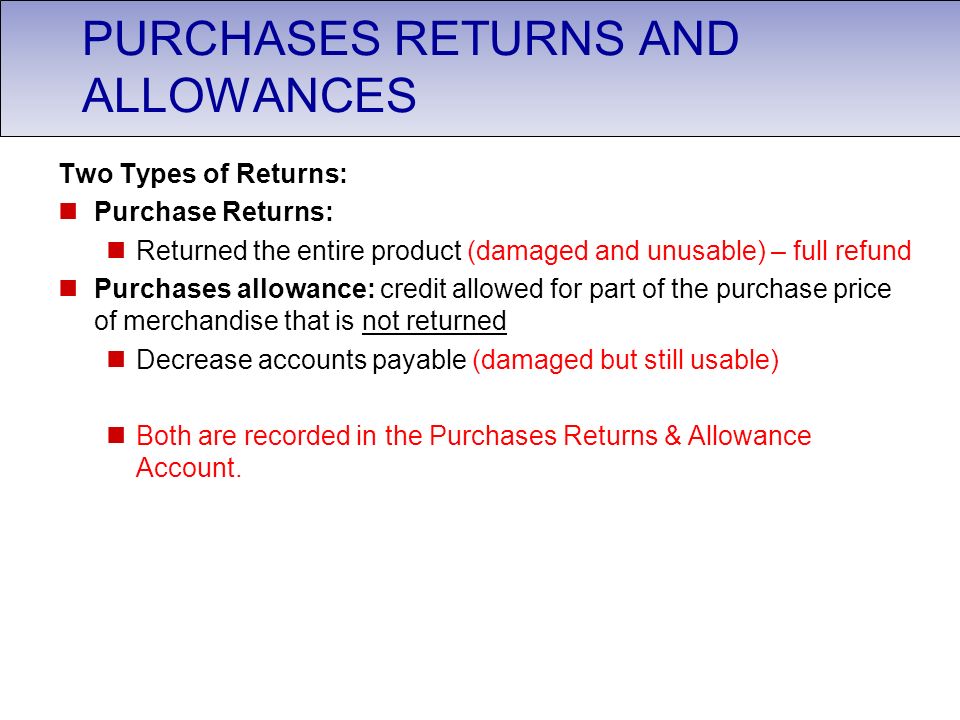 PURCHASES RETURNS AND ALLOWANCES