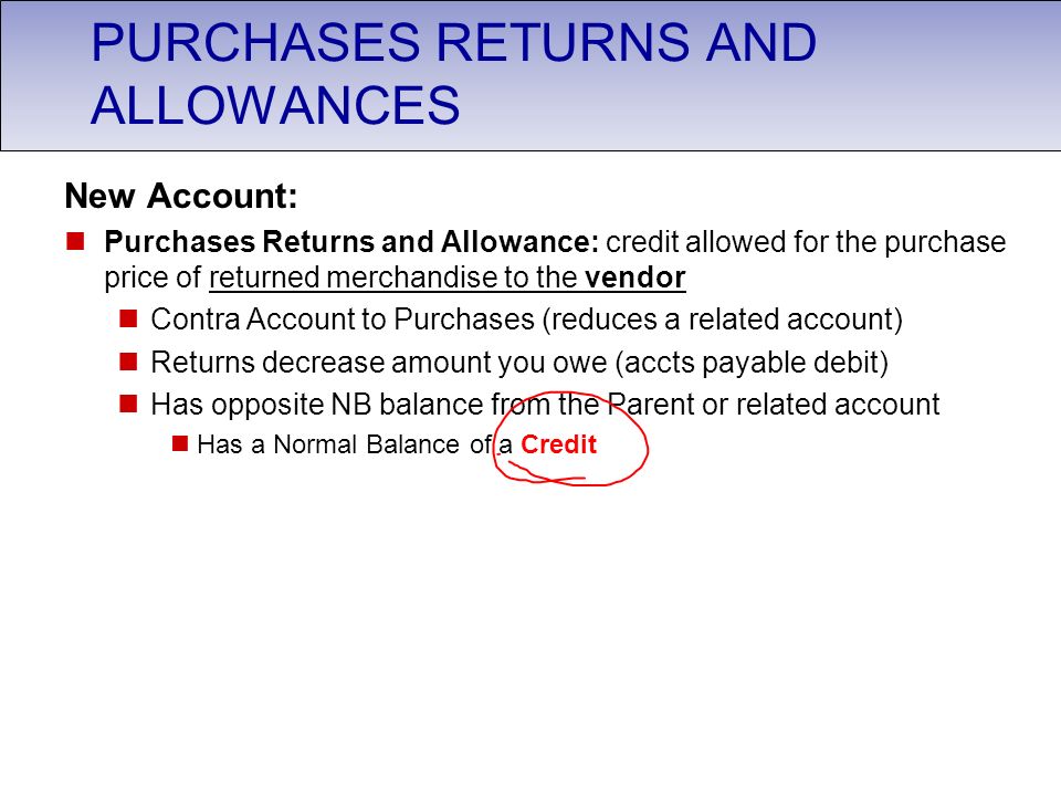PURCHASES RETURNS AND ALLOWANCES