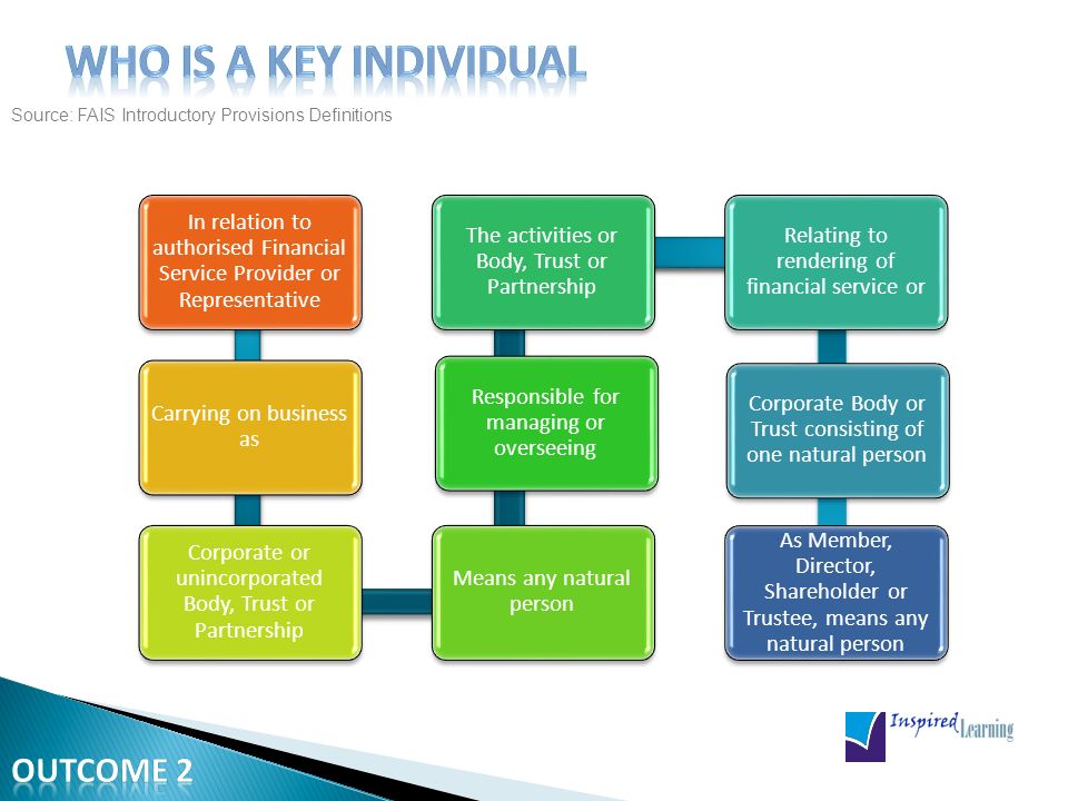 Who is a key individual Outcome 2