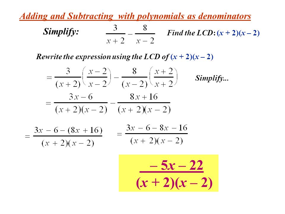 Adding and Subtracting with polynomials as denominators
