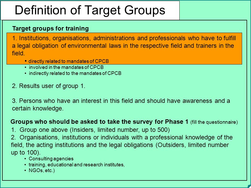 Definition of Target Groups