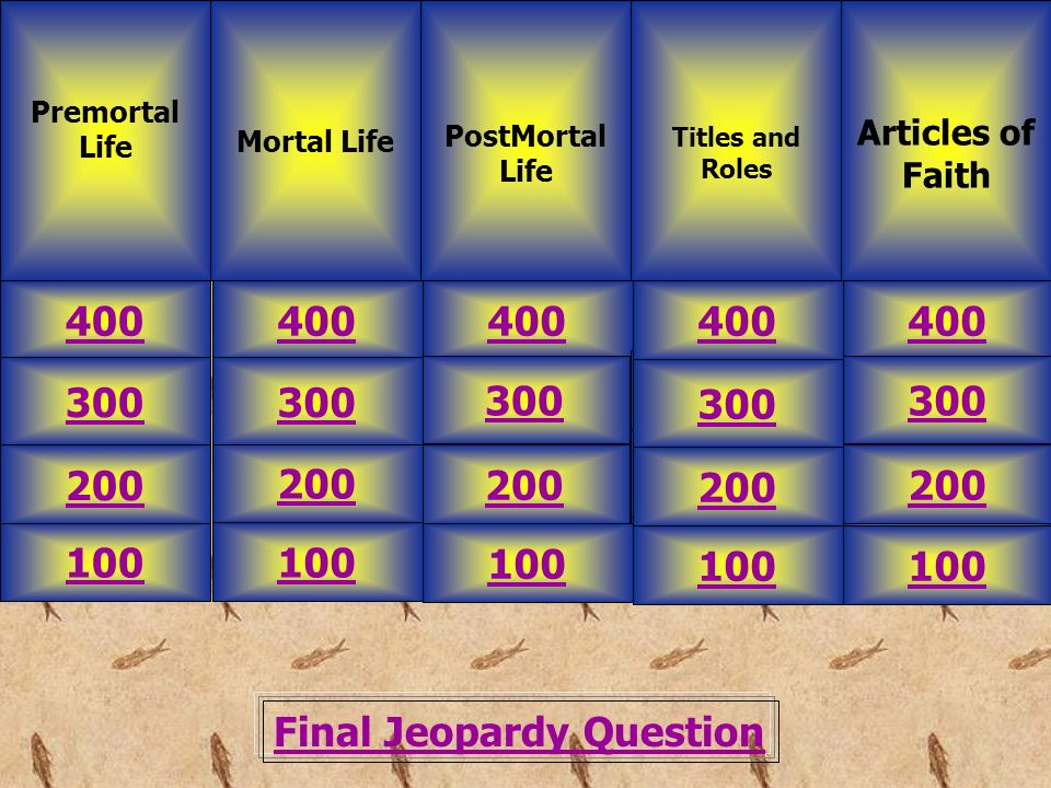 Welcome to LDS Jeopardy! Be certain your answers in question format. - ppt  video online download