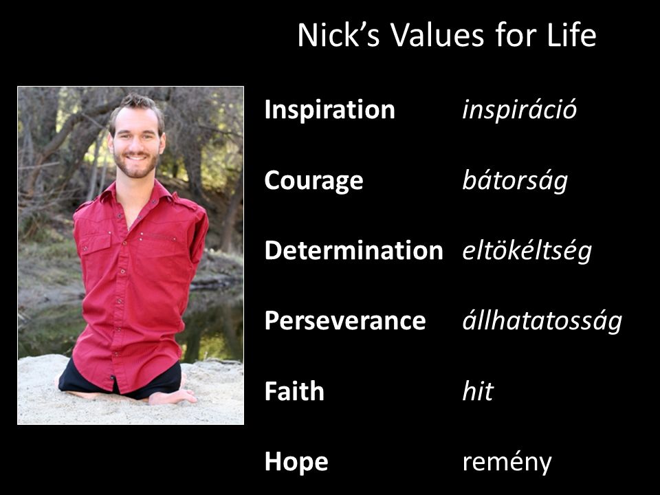 Nick’s Values for Life Inspiration inspiráció Courage bátorság