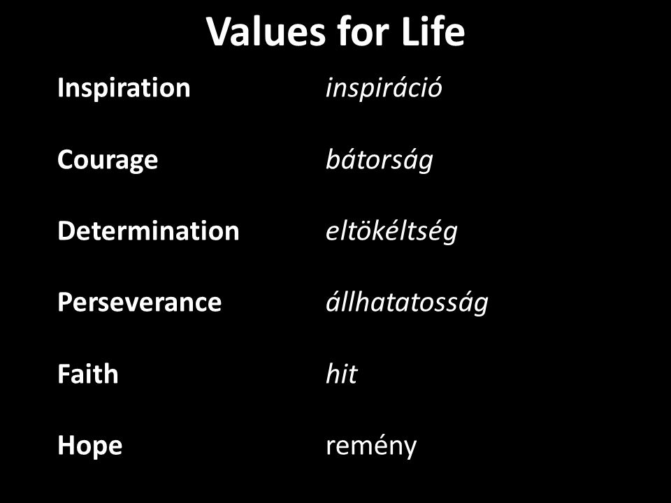 Values for Life Inspiration inspiráció Courage bátorság