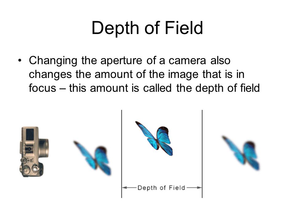 Depth of Field Changing the aperture of a camera also changes the amount of the image that is in focus – this amount is called the depth of field.