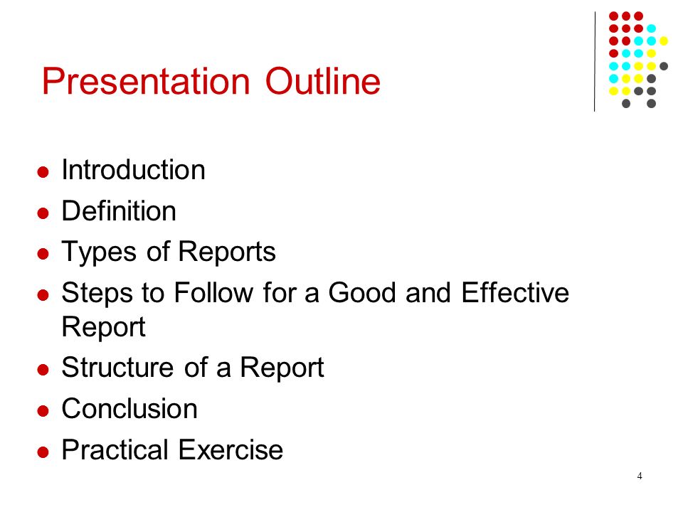 Presentation Outline Introduction Definition Types of Reports