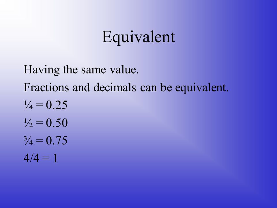 Equivalent Having the same value.