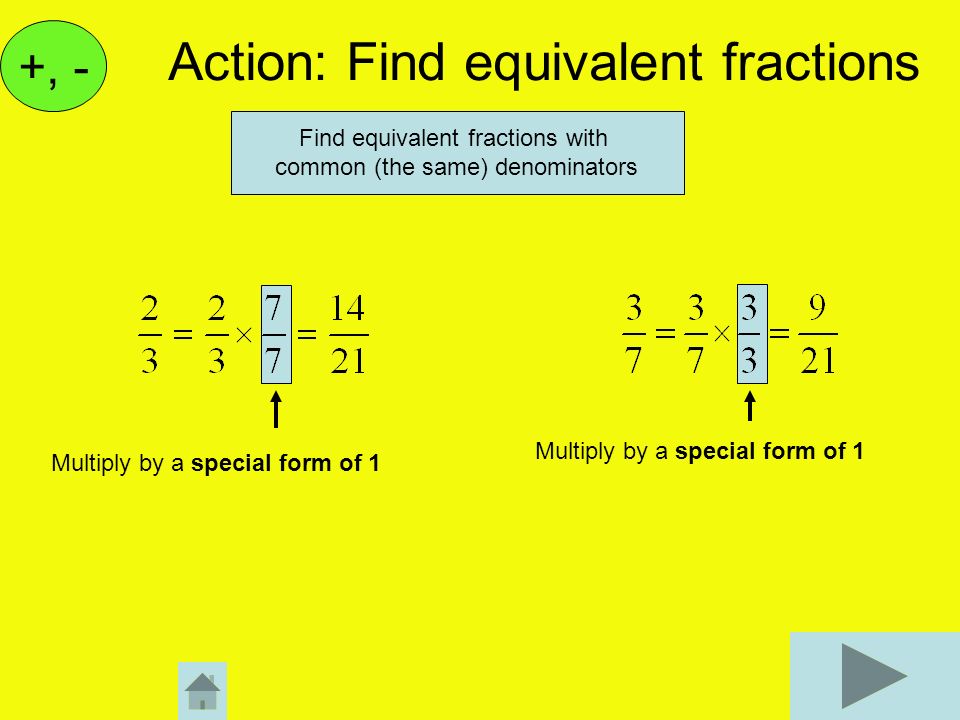 Action: Find equivalent fractions