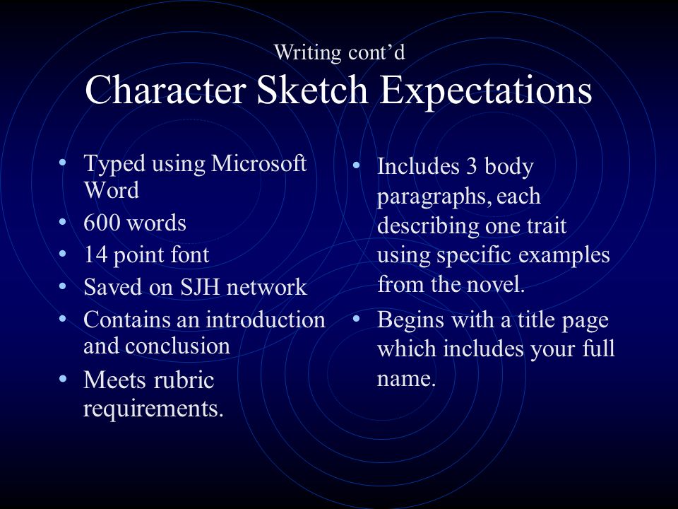 Character Sketch Expectations