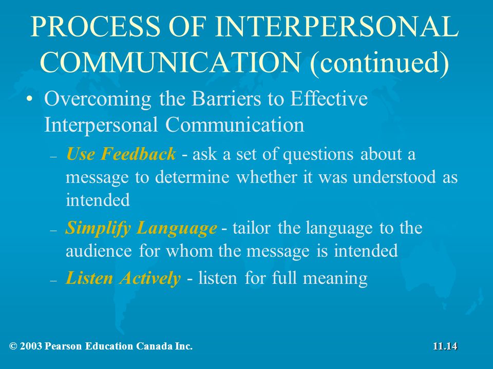 PROCESS OF INTERPERSONAL COMMUNICATION (continued)
