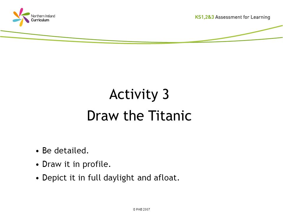 Activity 3 Draw the Titanic Be detailed. Draw it in profile.