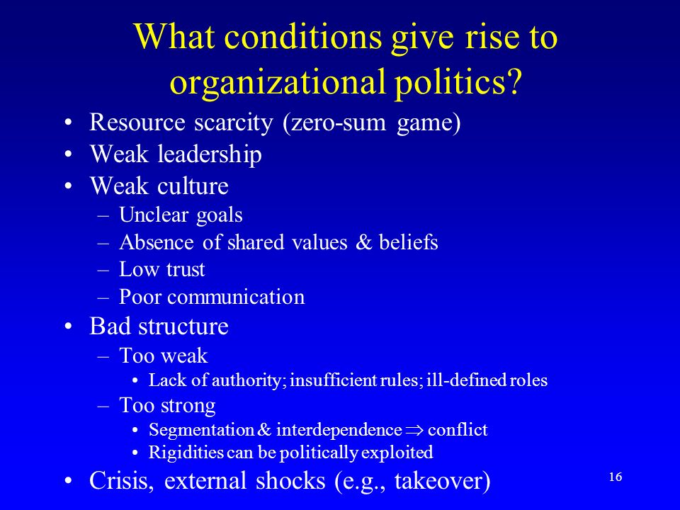 What conditions give rise to organizational politics