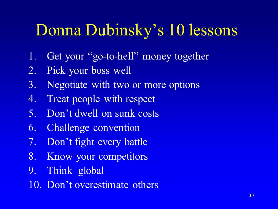 Donna Dubinsky’s 10 lessons