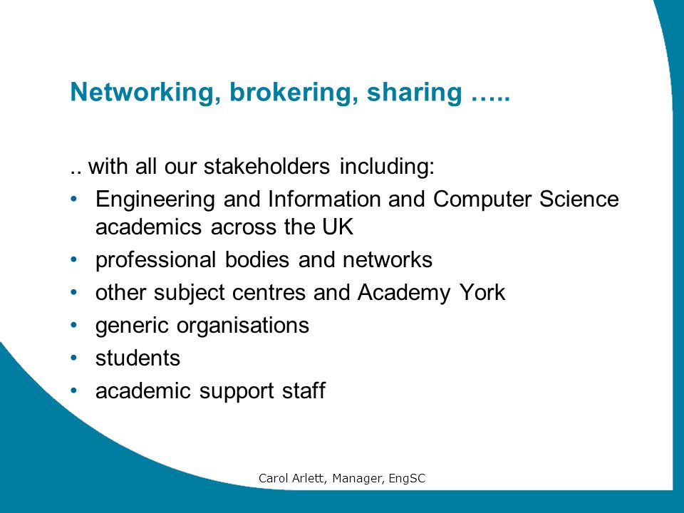Networking, brokering, sharing …..