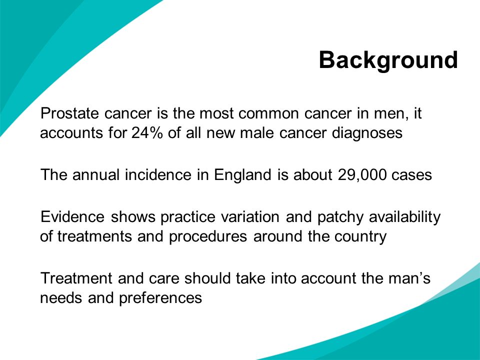 Background Prostate cancer is the most common cancer in men, it accounts for 24% of all new male cancer diagnoses.