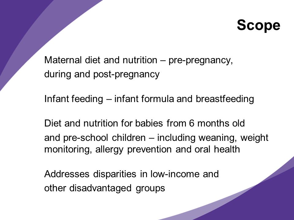 Scope Maternal diet and nutrition – pre-pregnancy,