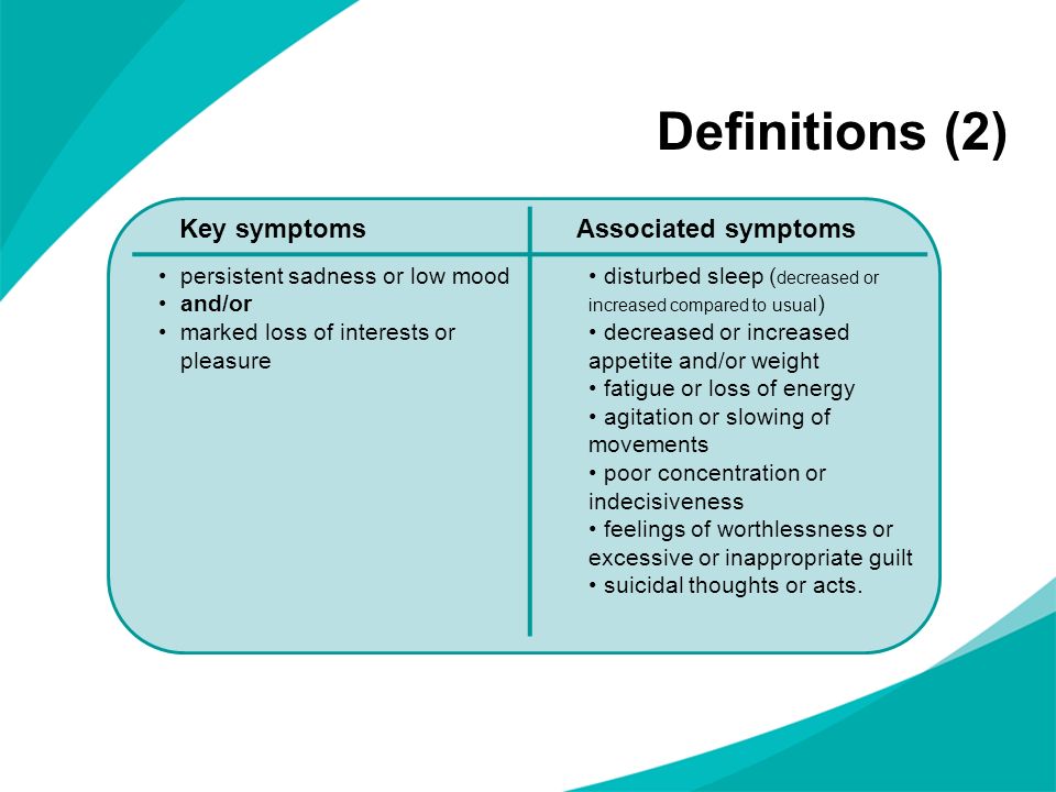 Definitions (2) Key symptoms Associated symptoms