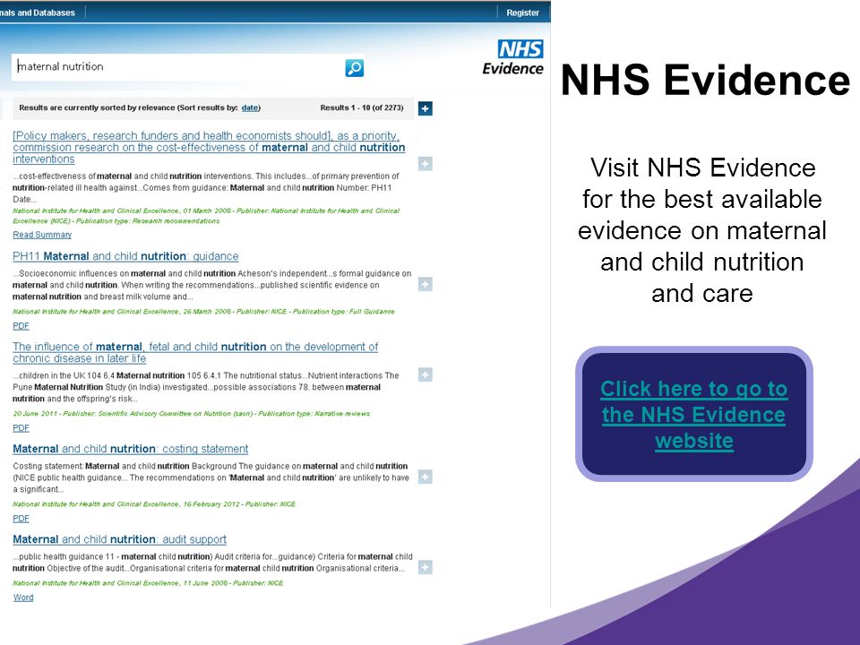 Click here to go to the NHS Evidence website