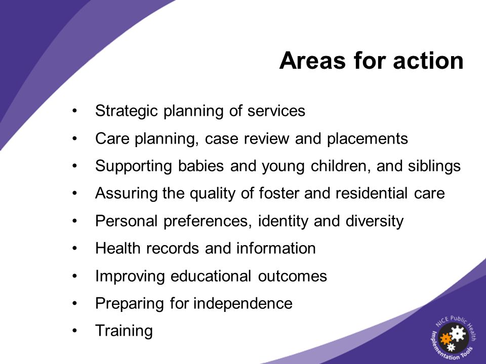 Areas for action Strategic planning of services