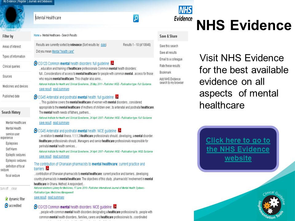 Click here to go to the NHS Evidence website