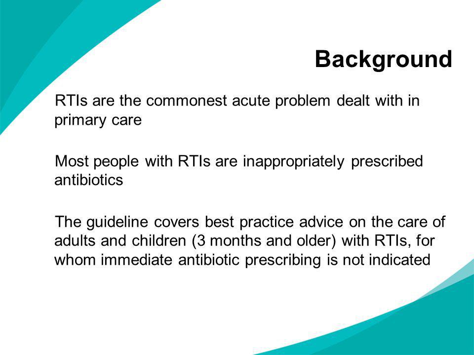 Background RTIs are the commonest acute problem dealt with in primary care. Most people with RTIs are inappropriately prescribed antibiotics.