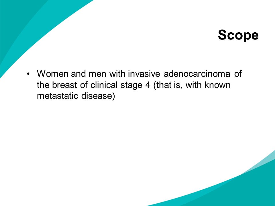 Scope Women and men with invasive adenocarcinoma of the breast of clinical stage 4 (that is, with known metastatic disease)