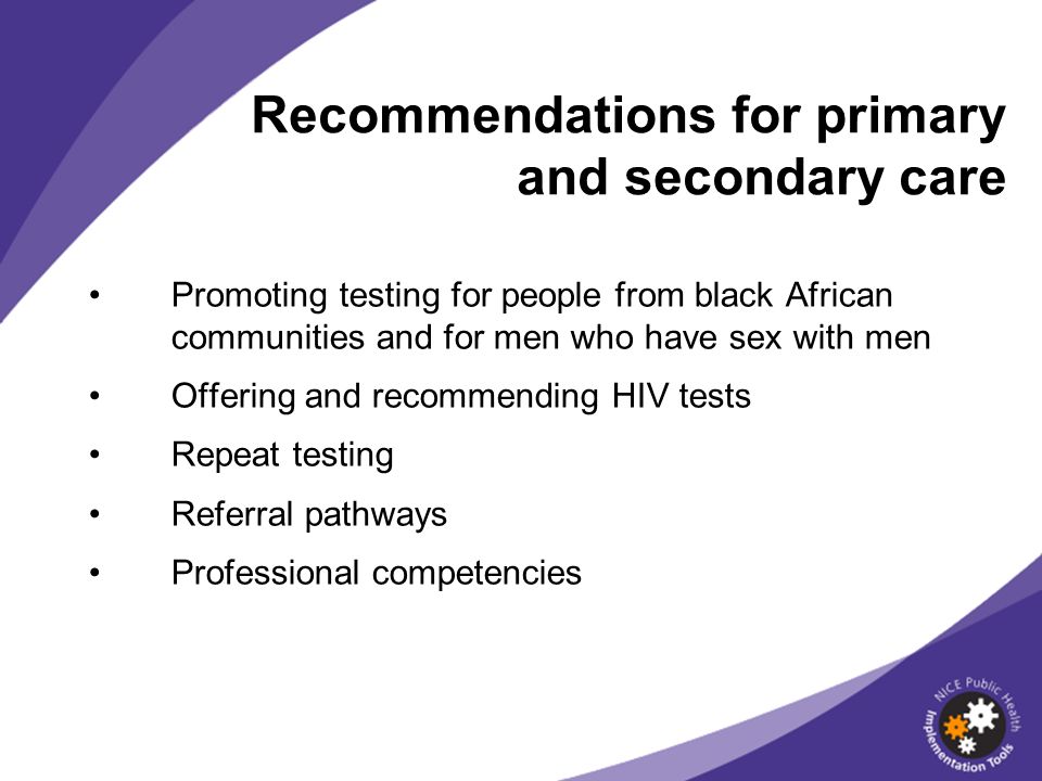 Recommendations for primary and secondary care