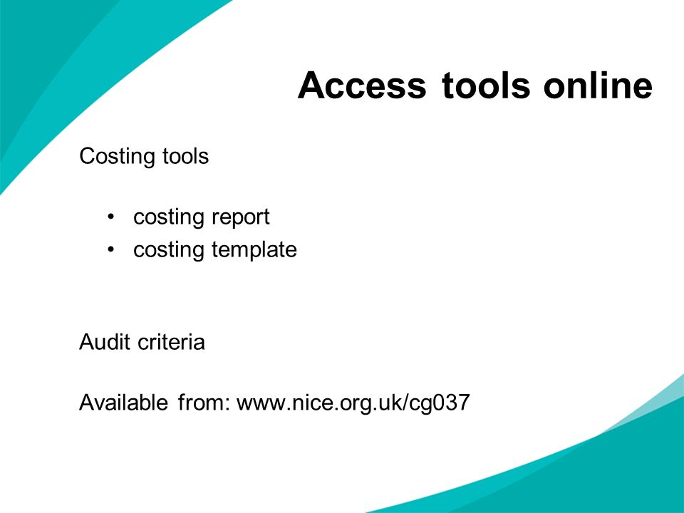 Access tools online Costing tools costing report costing template