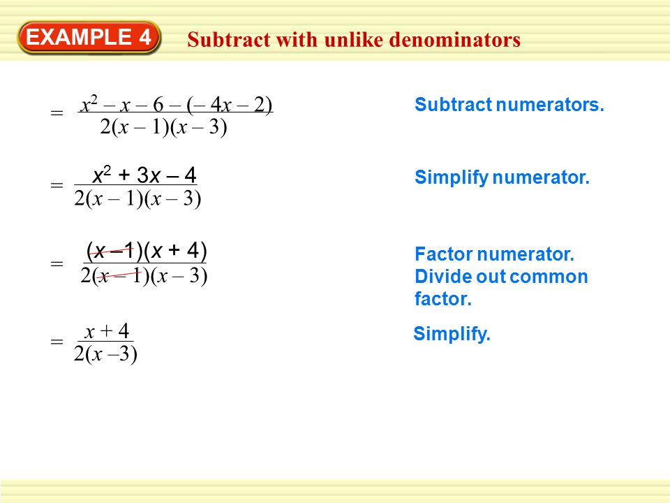 Subtract with unlike denominators