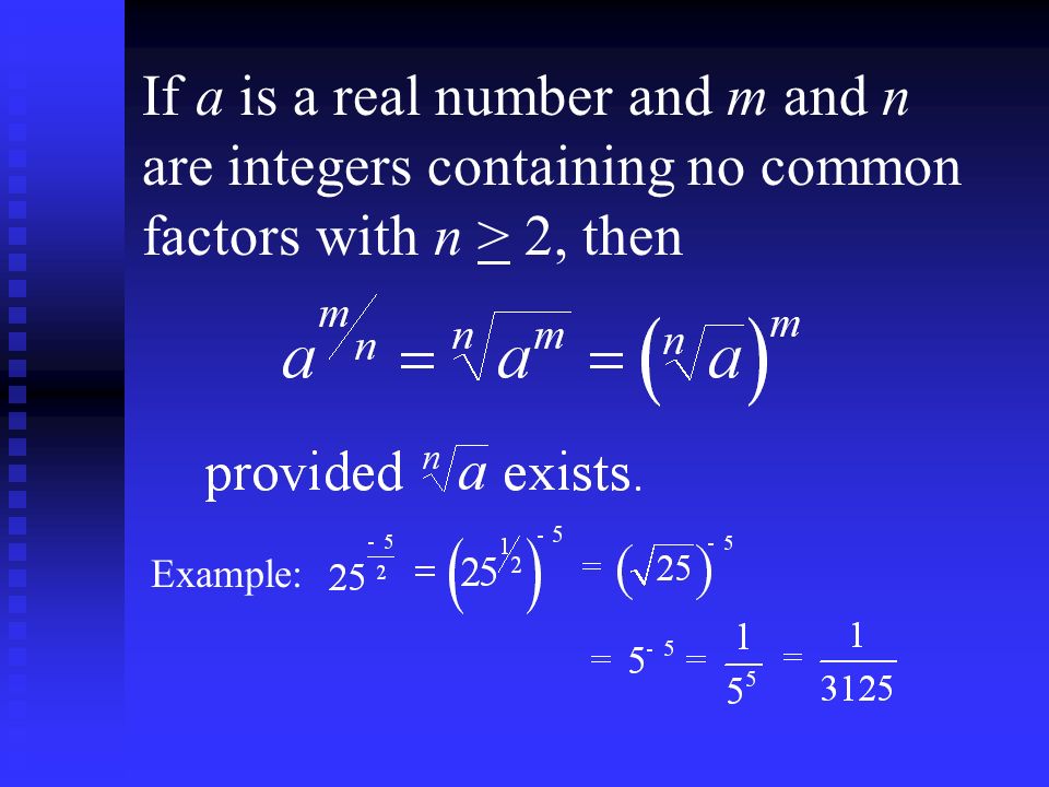If a is a real number and m and n are integers containing no common factors with n > 2, then