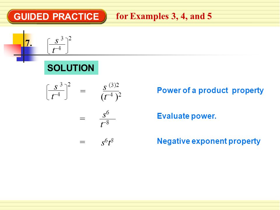 GUIDED PRACTICE for Examples 3, 4, and 5 s t–4 SOLUTION s 3 2