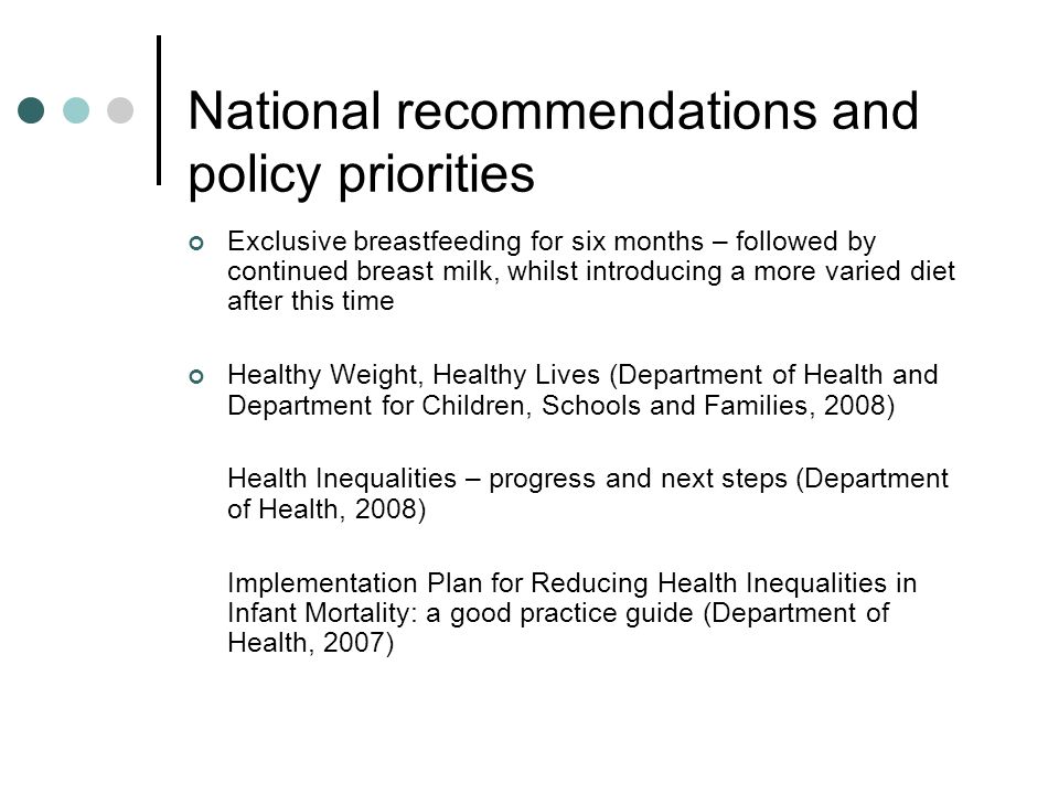 National recommendations and policy priorities