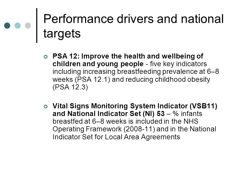 Performance drivers and national targets