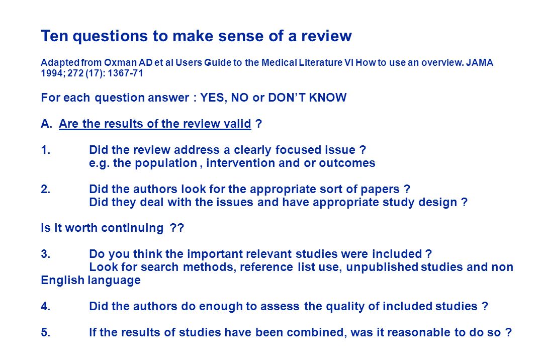Ten questions to make sense of a review