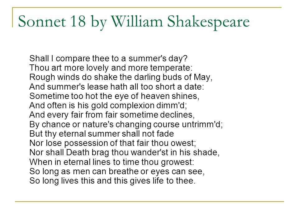 Sonnet 18 by William Shakespeare - ppt video online download